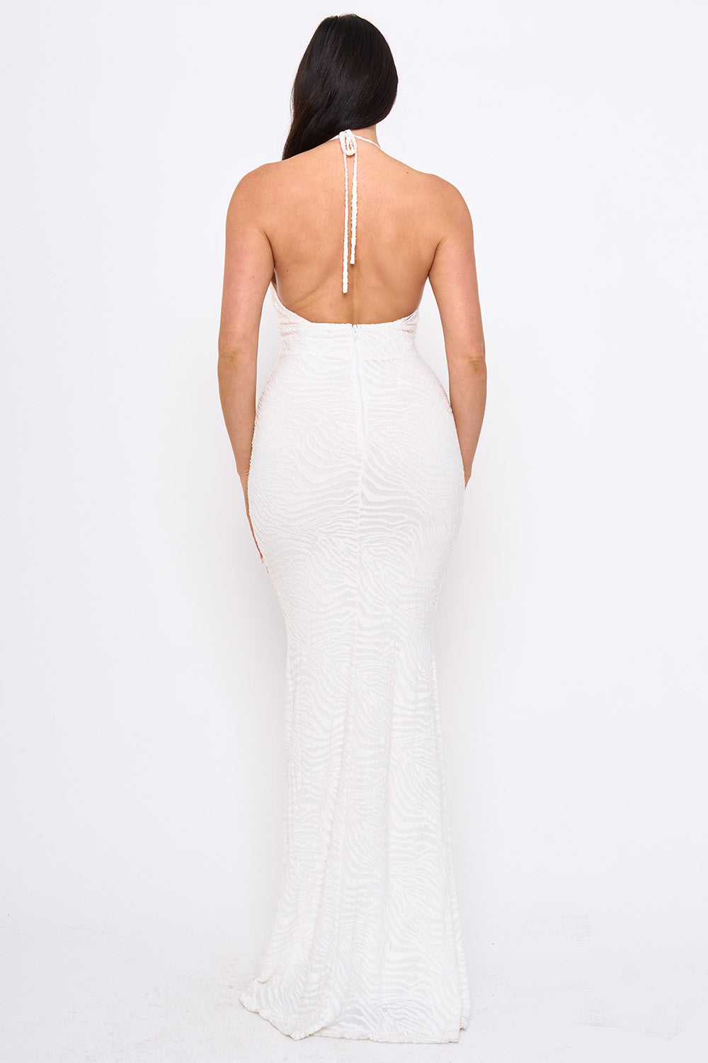 Metal Chain On Strap Halter Neck Maxi Dress