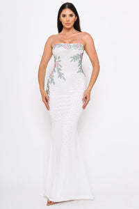 Floral Pattern Rhinestone Mermaid Maxi Dress