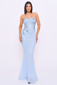 Floral Pattern Rhinestone Mermaid Maxi Dress