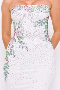 Floral Pattern Rhinestone Mermaid Maxi Dress