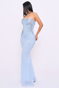 Floral Pattern Rhinestone Mermaid Maxi Dress