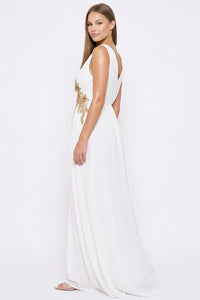 Plunging V-Neck Lace On Waist Maxi Dress