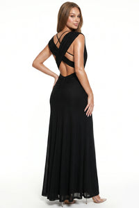 Mesh Draped V-Neck Maxi Dress