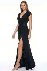 Mesh Draped V-Neck Maxi Dress