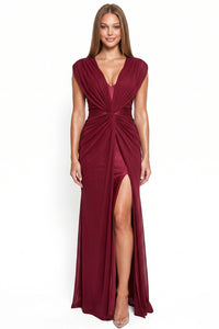 Mesh Draped V-Neck Maxi Dress