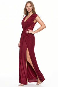 Mesh Draped V-Neck Maxi Dress