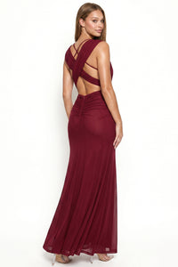 Mesh Draped V-Neck Maxi Dress