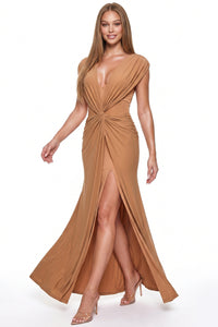Mesh Draped V-Neck Maxi Dress