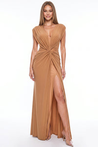 Mesh Draped V-Neck Maxi Dress