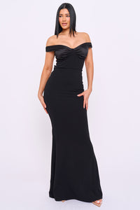 Satin With Contrast Fabric Maxi Dress