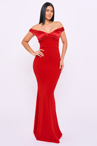 Satin With Contrast Fabric Maxi Dress
