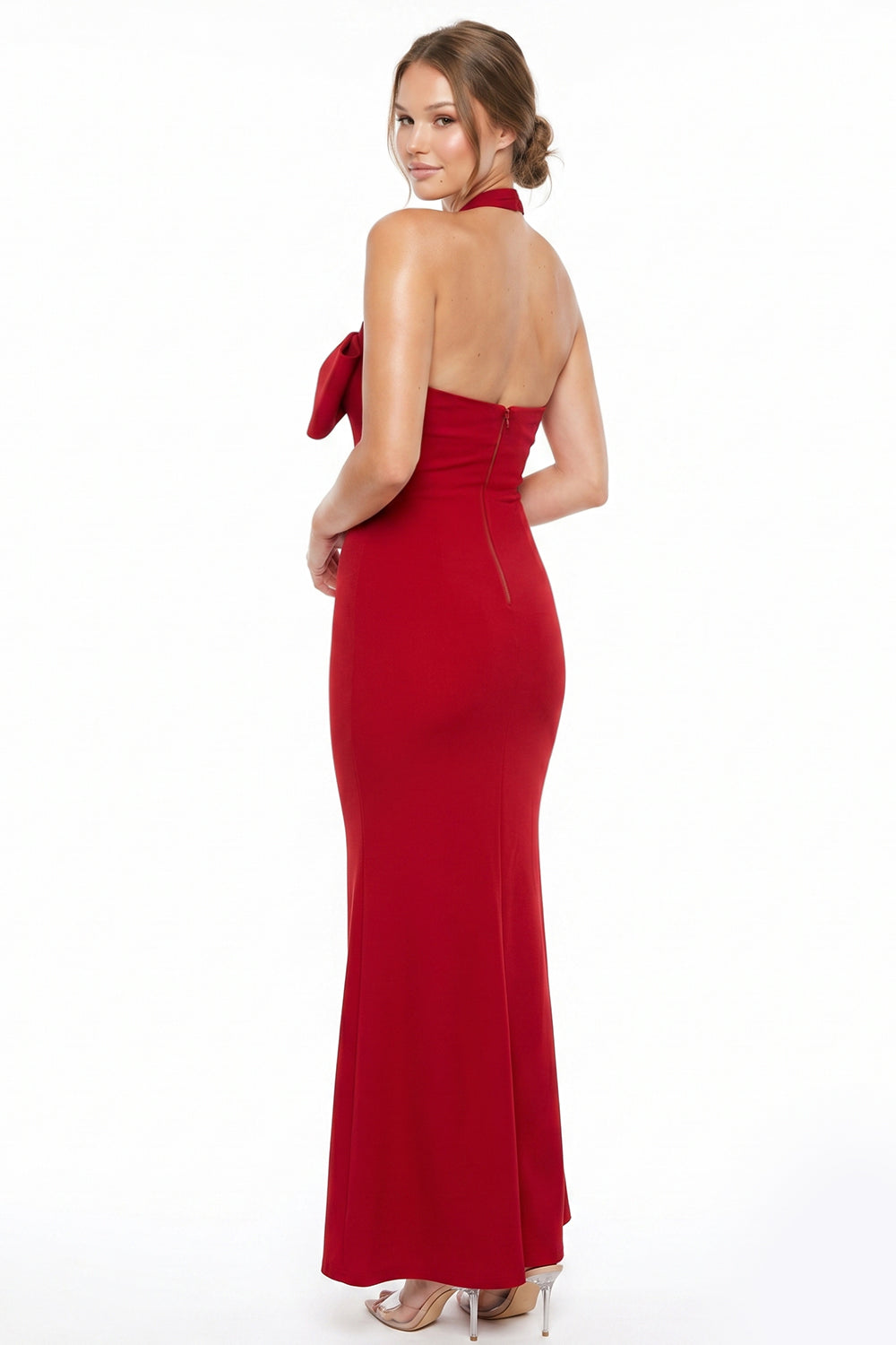Bow Detail Mesh Halter Neck Maxi Dress