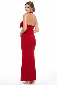 Bow Detail Mesh Halter Neck Maxi Dress
