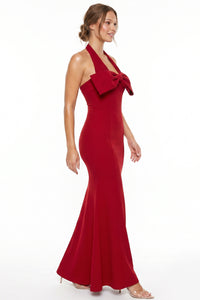 Bow Detail Mesh Halter Neck Maxi Dress