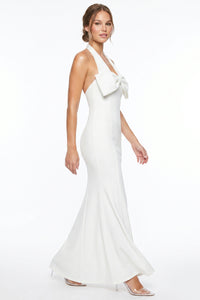 Bow Detail Mesh Halter Neck Maxi Dress