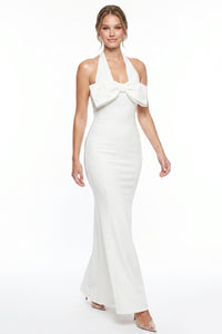 Bow Detail Mesh Halter Neck Maxi Dress