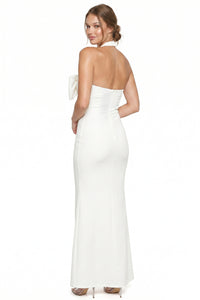 Bow Detail Mesh Halter Neck Maxi Dress