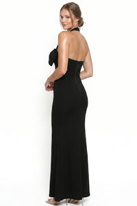 Bow Detail Mesh Halter Neck Maxi Dress