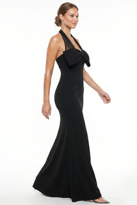 Bow Detail Mesh Halter Neck Maxi Dress