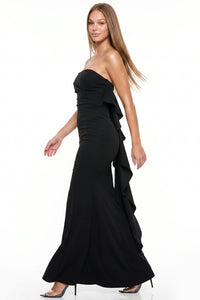 Strapless Ruffle Detail Maxi Dress
