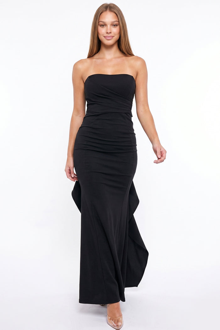 Strapless Ruffle Detail Maxi Dress