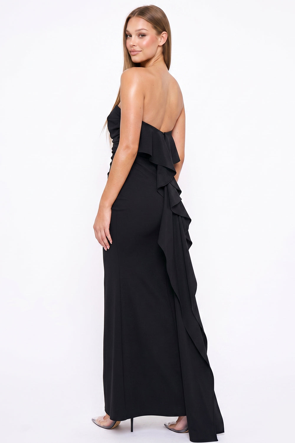 Strapless Ruffle Detail Maxi Dress