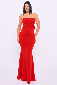 Strapless Ruffle Detail Maxi Dress