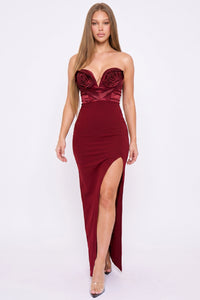 Strapless Rosette Detail Maxi Dress