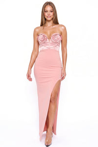 Strapless Rosette Detail Maxi Dress