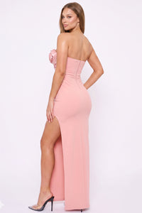 Strapless Rosette Detail Maxi Dress
