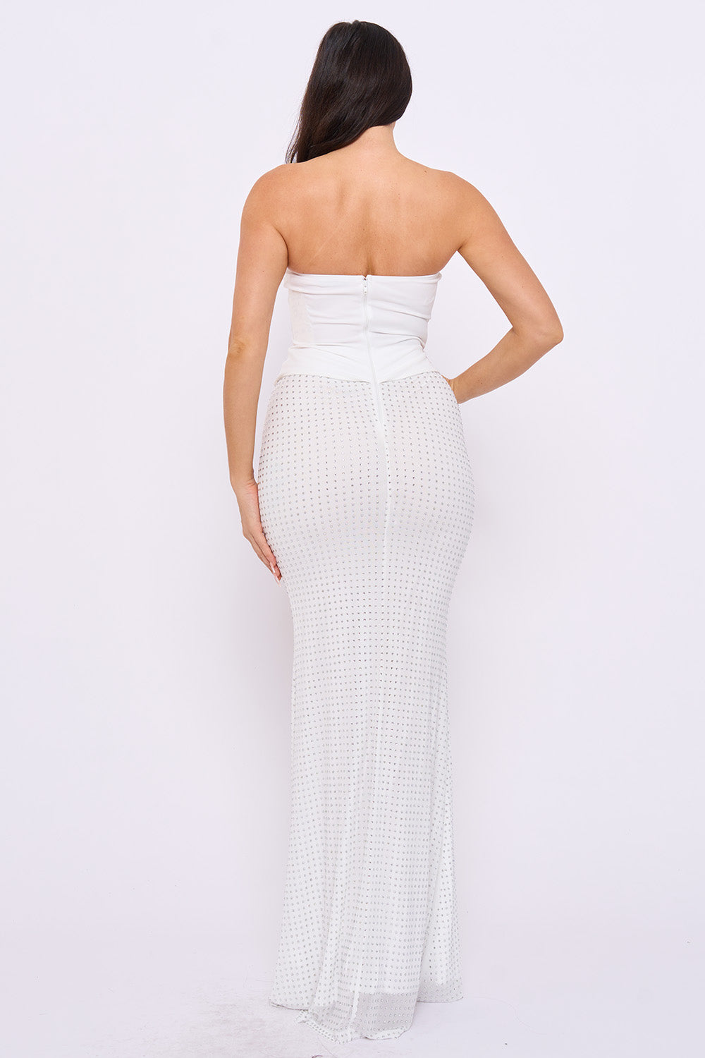 Wave Neckline Rhinestone Skirt Maxi Dress