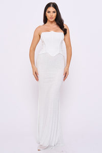 Wave Neckline Rhinestone Skirt Maxi Dress