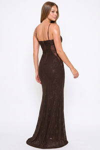 Crochet Halter Top With Printed Maxi Dress