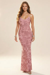 Floral Pattern Rhinestone Maxi Dress