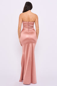 Shimmer Satin Corset Mesh Panel Maxi Dress