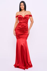 Off Shoulder Satin Mermaid Maxi Dress
