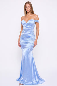 Off Shoulder Satin Mermaid Maxi Dress