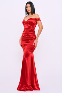 Off Shoulder Satin Mermaid Maxi Dress