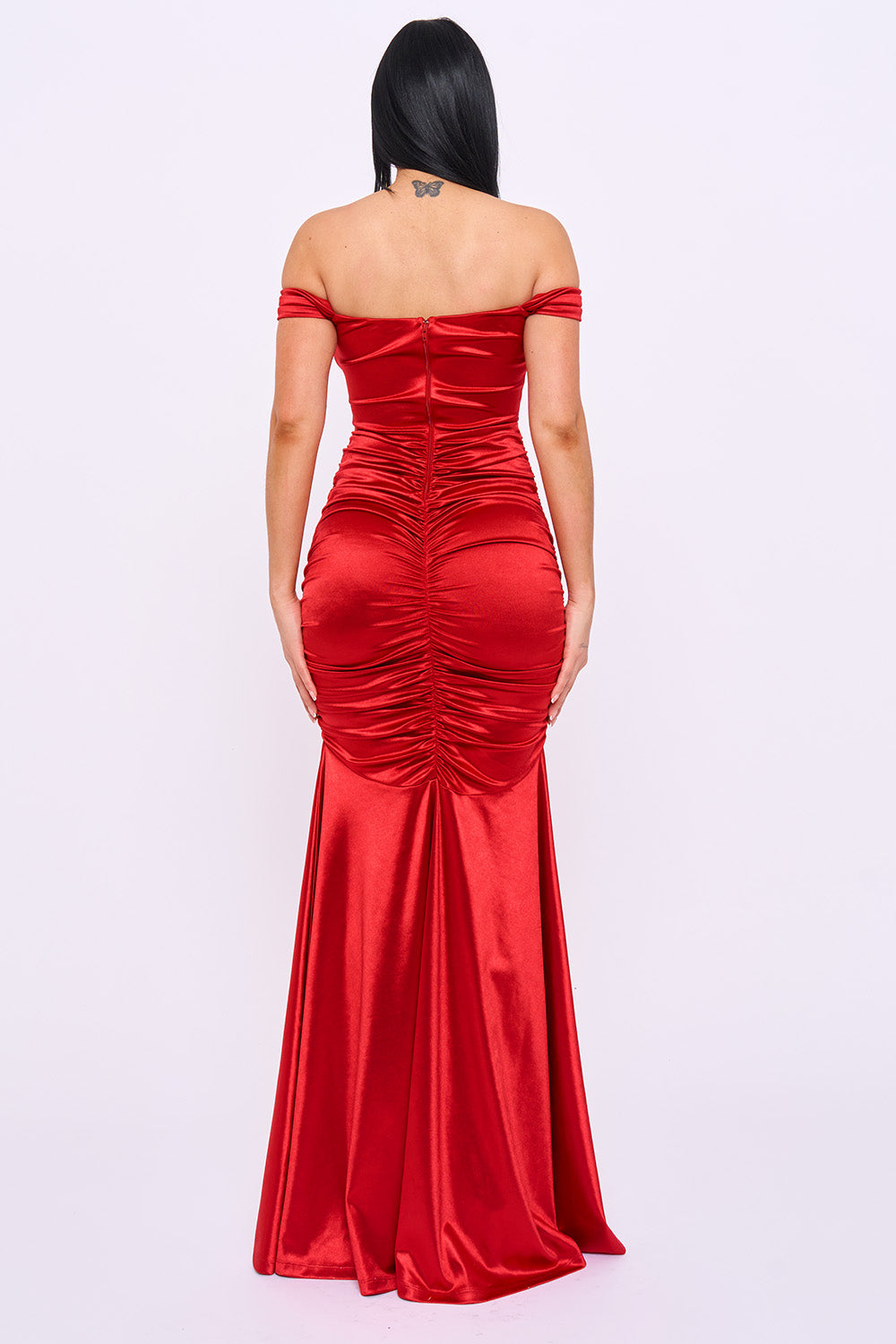 Off Shoulder Satin Mermaid Maxi Dress
