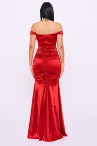 Off Shoulder Satin Mermaid Maxi Dress