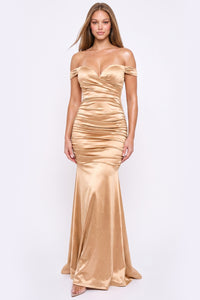 Off Shoulder Satin Mermaid Maxi Dress