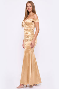 Off Shoulder Satin Mermaid Maxi Dress