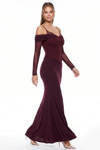 Lace Trim Bust Off Shoulder Maxi Dress