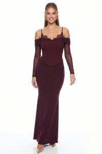 Lace Trim Bust Off Shoulder Maxi Dress