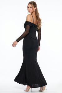 Lace Trim Bust Off Shoulder Maxi Dress