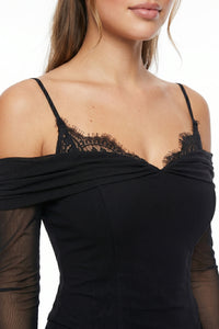 Lace Trim Bust Off Shoulder Maxi Dress