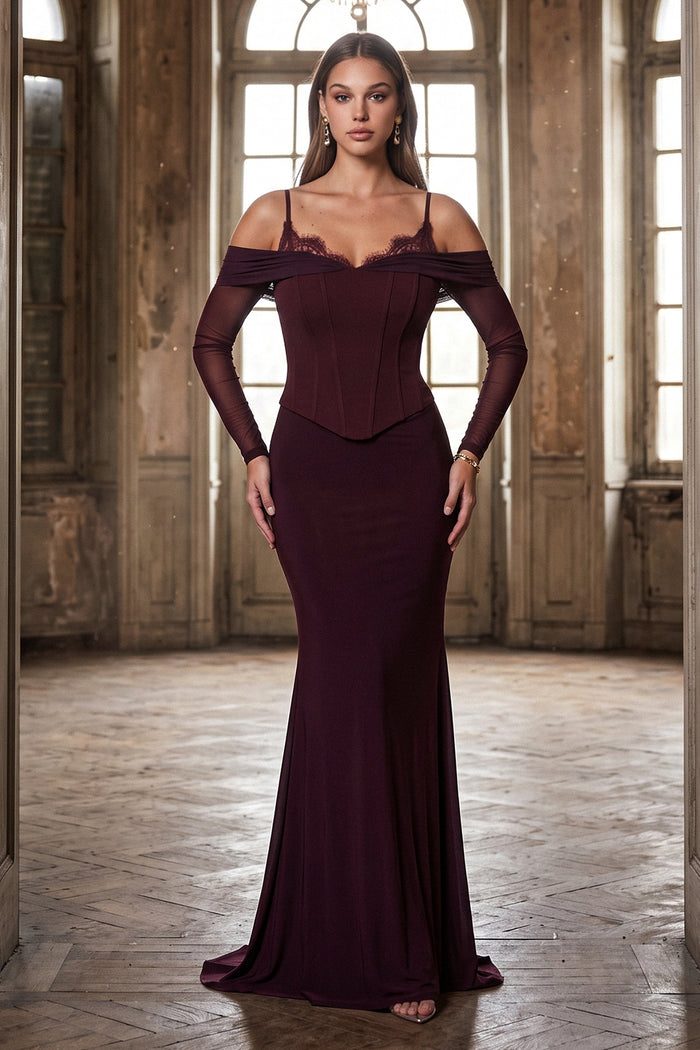 Lace Trim Bust Off Shoulder Maxi Dress