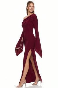 Off The Shoulder Pearl Trim Cuff Maxi Dress