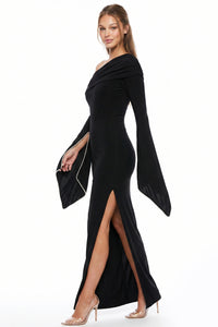 Off The Shoulder Pearl Trim Cuff Maxi Dress
