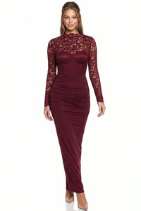 High Neck Scallop Lace Sleeve Maxi Dress